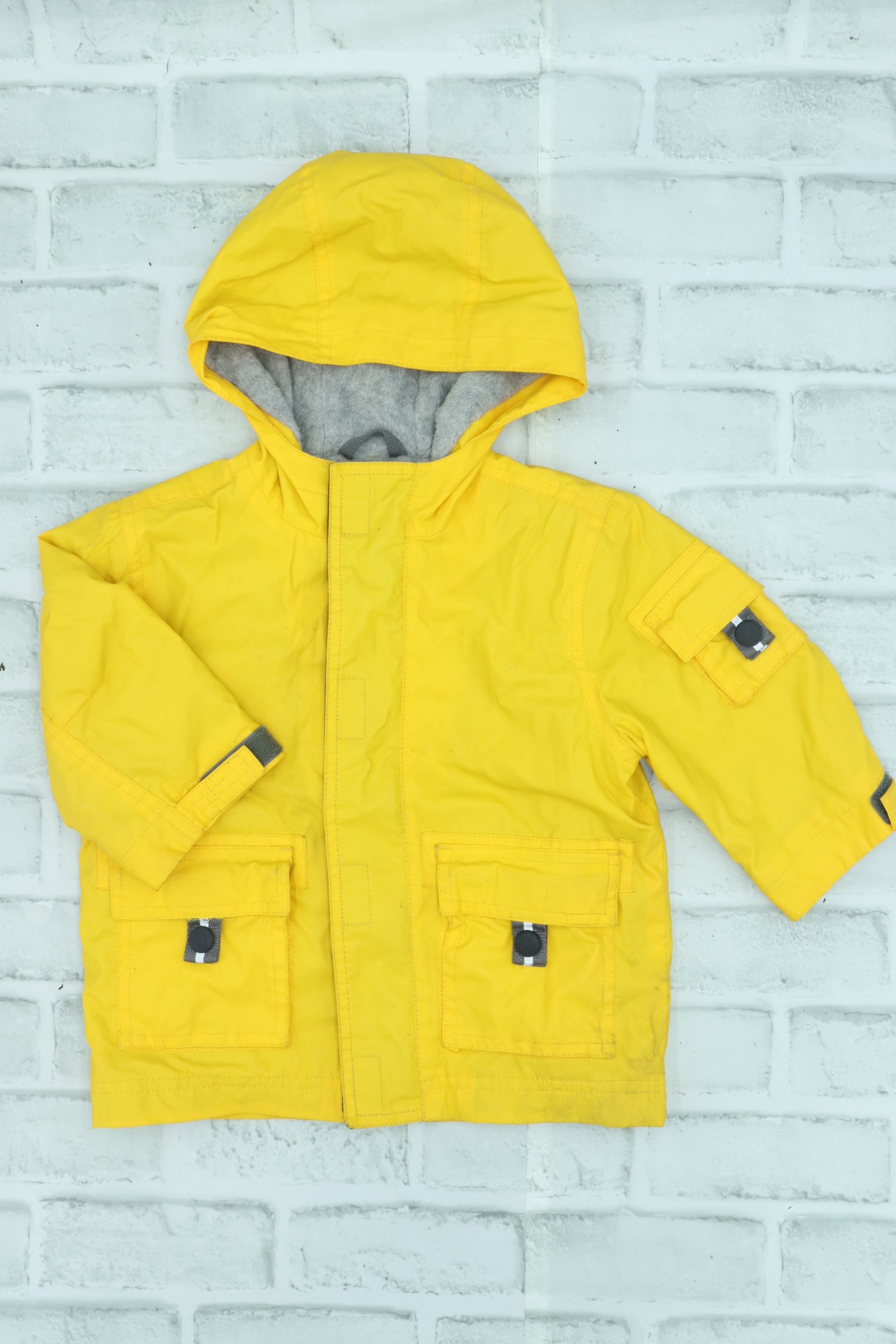 Baby Gap Yellow Rain Jacket with Fleece Lining GUC due to tiny rips and various light staining 12 18 Months looks to fit 2T 3T